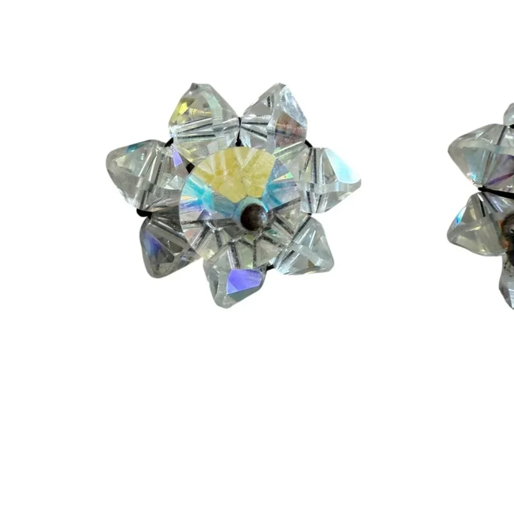Vintage AB Aurora Borealis clip on earrings Trivoli